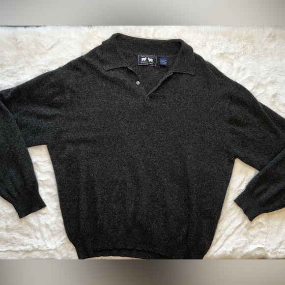 Woods & Gray 100% Cashmere Collared Sweater Dark Gray Size Large Fall Soft Cozy - Picture 6 of 6